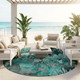 8' X 8' Teal Black and Gray Round Abstract Washable Indoor Outdoor Area Rug