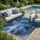 5' X 8' Navy Blue Floral Washable Non Skid Indoor Outdoor Area Rug