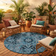 8' Gray Round Oriental Washable Indoor Outdoor Area Rug