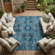 9' X 12' Denim and Gray Oriental Washable Non Skid Indoor Outdoor Area Rug