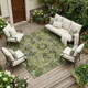 9' X 12' Olive Green and Dark Green Oriental Washable Non Skid Indoor Outdoor Area Rug