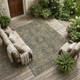 10' X 14' Dark Moss Green and Gray Oriental Washable Non Skid Indoor Outdoor Area Rug