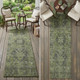 8' Runner Moss Green and Gray Oriental Washable Non Skid Indoor Outdoor Runner Rug