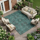 9' X 12' Turquoise Oriental Washable Non Skid Indoor Outdoor Area Rug