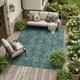 10' X 14' Turquoise Oriental Washable Non Skid Indoor Outdoor Area Rug