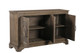 59" Brown Distressed Solid Wood Carved Scrollwork Sideboard With Three Doors