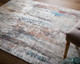 8' X 11' Gray Blue and Red Abstract Power Loom Area Rug With Fringe