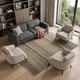 8' X 12' Tan Blue and Orange Striped Hand Knotted Area Rug