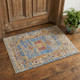 3' X 5' Blue Red and Yellow Wool Geometric Hand Knotted Area Rug With Fringe