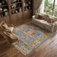 9' X 12' Blue Red and Yellow Wool Geometric Hand Knotted Area Rug With Fringe