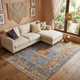 10' X 14' Blue Red and Yellow Wool Geometric Hand Knotted Area Rug With Fringe