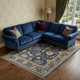 8' X 10' Blue and Gray Wool Floral Hand Knotted Area Rug With Fringe