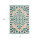 4' X 6' Aqua Damask Indoor Outdoor Area Rug