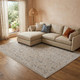8' X 10' Ivory Taupe and Blue Abstract Power Loom Worn Faded Area Rug With Fringe