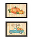 Set Of Two Happy Fall-October Pumpkins Black Framed Wall Art
