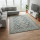 8' X 11' Slate Gray And Ivory Wool Geometric Hand Hooked Area Rug