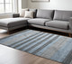 9' X 12' Gray And Light Blue Wool Striped Hand Woven Area Rug