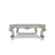 58" Ivory and Gold Wood Square Coffee Table With Shelf