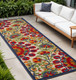 12' Red And Ivory Floral Indoor Outdoor Runner Rug