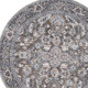 4' Green Floral Power Loom Worn Faded Round Rug