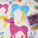 4' X 5' Ivory Blue And Pink Dogs Youthful Washable Area Rug