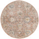 8' Rust Green And Black Floral Distressed Round Rug