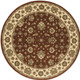 6' Red and Ivory Floral Round Rug