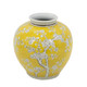 9" Yellow And White Chinoiserie Floral Porcelain Table Vase