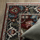 8' X 11' Red Ivory And Blue Oriental Area Rug With Fringe