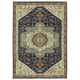 3' X 5' Blue Ivory And Gray Oriental Area Rug With Fringe