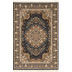 4' X 6' Navy Blue Black And Tan Medallion Area Rug With Fringe