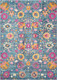 5' X 7' Blue And Orange Floral Distressed Area Rug
