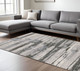 7' X 10' Gray And Ivory Abstract Area Rug With Fringe