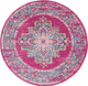 4' Fuchsia And Blue Oriental Distressed Round Rug