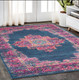 5' X 7' Blue And Pink Medallion Distressed Area Rug