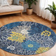 8' Blue And Gold Floral Round Rug