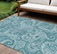 9' X 12' Turquoise And Ivory Paisley Washable Indoor Outdoor Area Rug