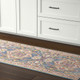 8' Teal And Ivory Medallion Distressed Runner Rug