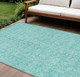 8' X 10' Teal Blue And Ivory Floral Washable Indoor Outdoor Area Rug