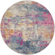 4' Ivory And Blue Abstract Round Rug