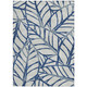 9' X 12' Navy Blue And Beige Floral Washable Indoor Outdoor Area Rug