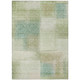 9' X 12' Artichoke Green And Beige Abstract Washable Indoor Outdoor Area Rug