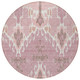 8' Blush Pink And Ivory Round Ikat Washable Indoor Outdoor Area Rug