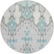 8' Mint Green Teal Blue And Ivory Round Ikat Washable Indoor Outdoor Area Rug