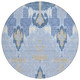 8' Sky Blue Denim Blue And Ivory Round Ikat Washable Indoor Outdoor Area Rug