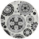 8' Black Gray And Silver Round Floral Medallion Washable Indoor Outdoor Area Rug