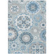 3' X 5' Sky Blue And Denim Blue Floral Medallion Washable Indoor Outdoor Area Rug