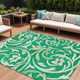 9' X 12' Mint Green And Ivory Floral Washable Indoor Outdoor Area Rug