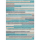 8' X 10' Teal Blue Gray And Beige Striped Washable Indoor Outdoor Area Rug
