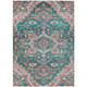 9' X 12' Emerald Teal Blue And Beige Oriental Washable Indoor Outdoor Area Rug